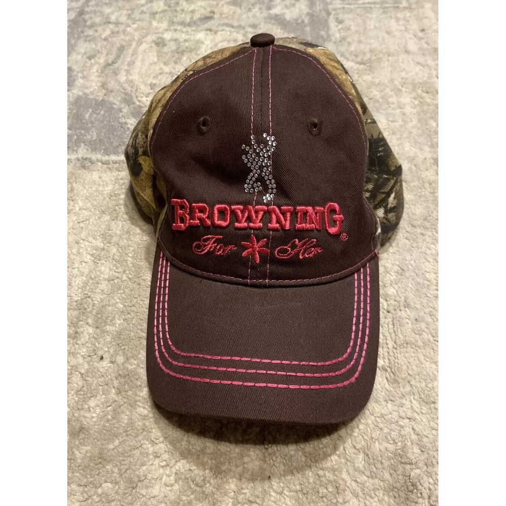 Women Browning Buckmark Camo Brown Bling Baseball Cap Hat For Her